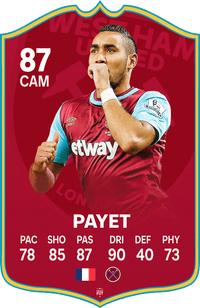 Payet West Ham FC Football Card