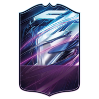 Custom FC27 Hero football card template with chrome silver shapes and electric blue and purple light trails