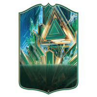 Emerald green FC27 Wildcard football card template with crystal shapes and a gold triangle emblem