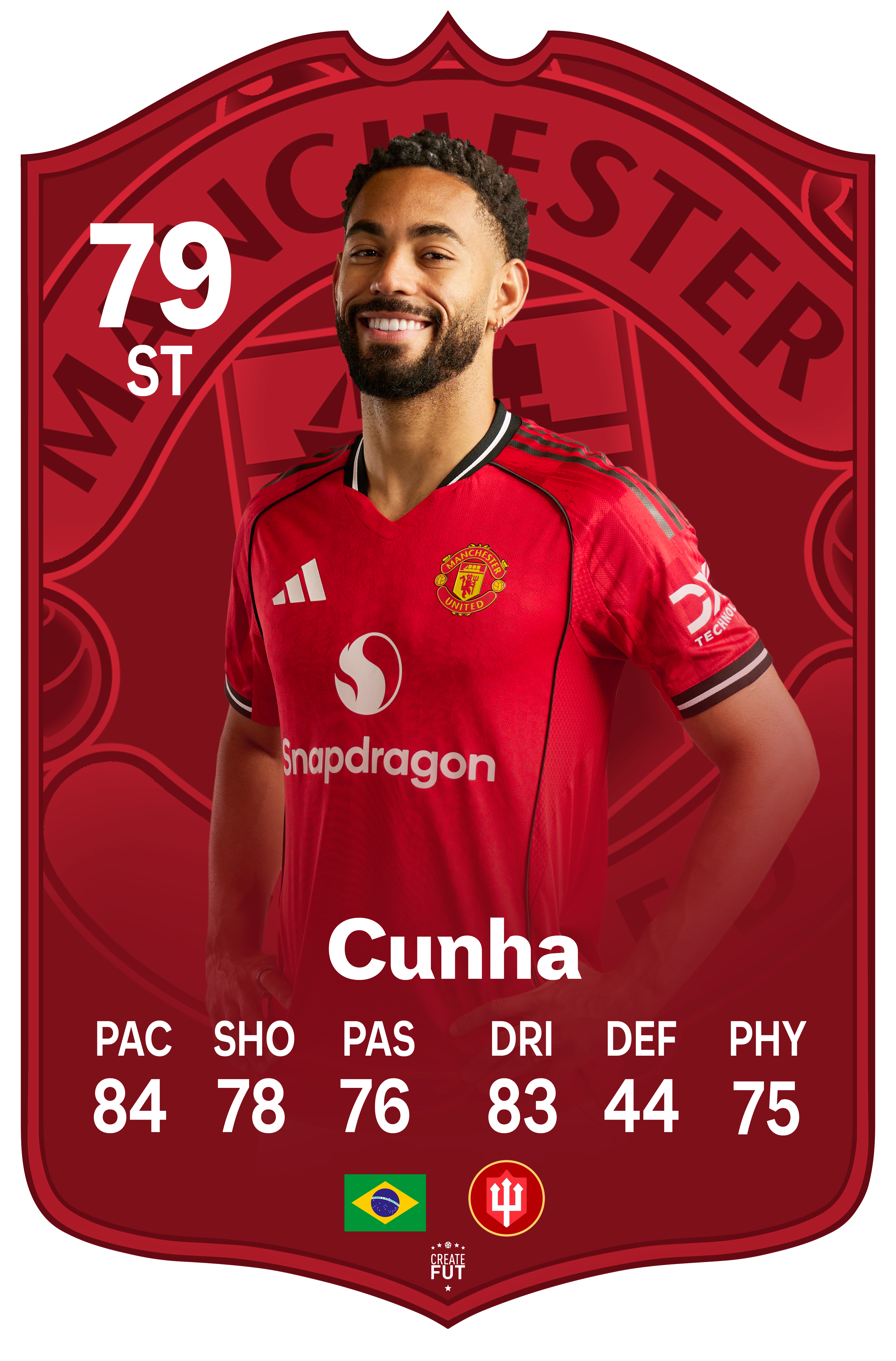 cunha football card fc26 personalised pre made football cards